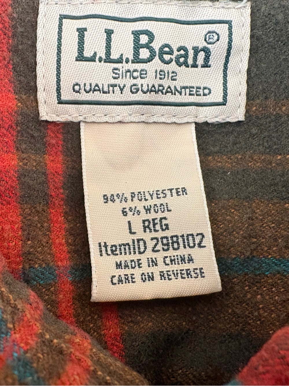 Men's LL Bean Brown Red Plaid Snaps Elbow Patches Wool Blend Shirt Size L - Picture 8 of 9